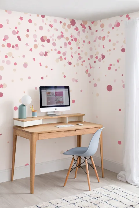 Mural Papel Pintado Lluvia de Confeti Rosa
