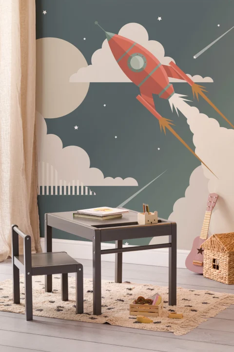 Children’s Retro Space Rocket Wallpaper Mural