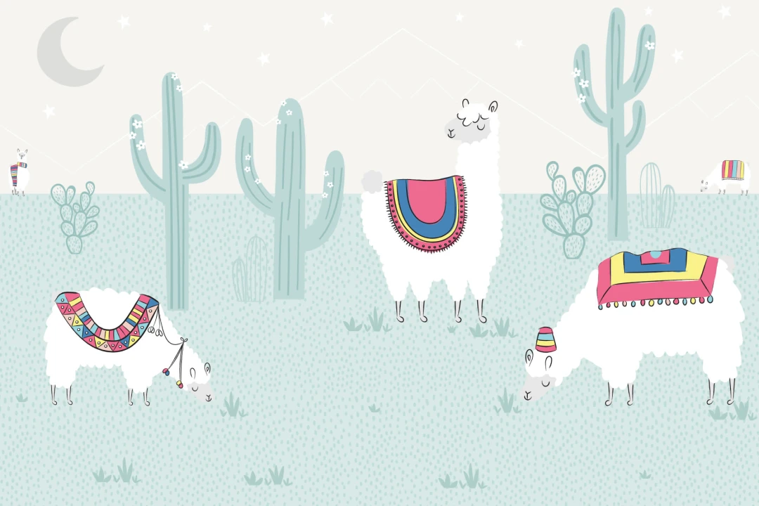 Cool Blue Exotic Llama Cactus fototapet