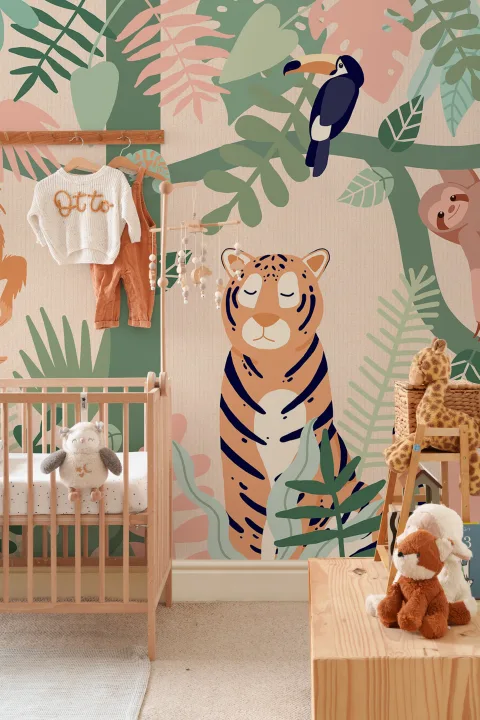 Mural Papel Pintado Infantil con Animales de la Selva