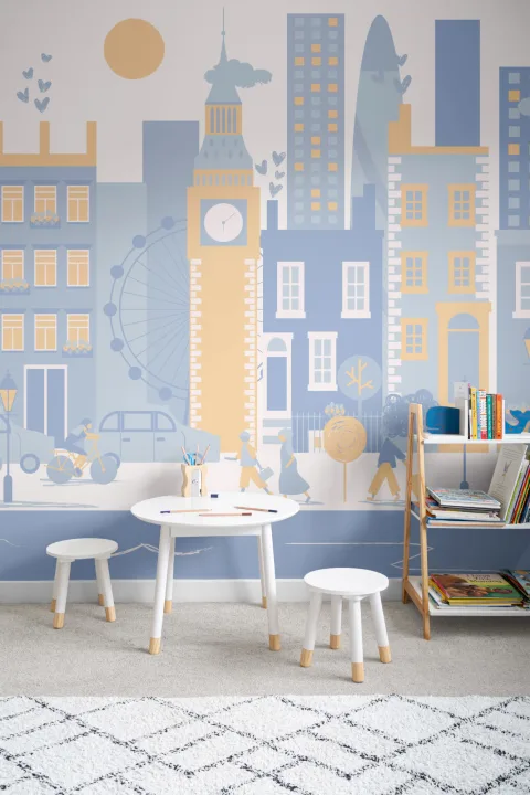 Blue London City Living Wallpaper Mural
