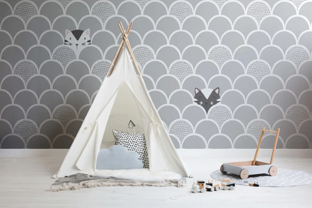 Kids Gray Pop Up Cats Wallpaper Mural