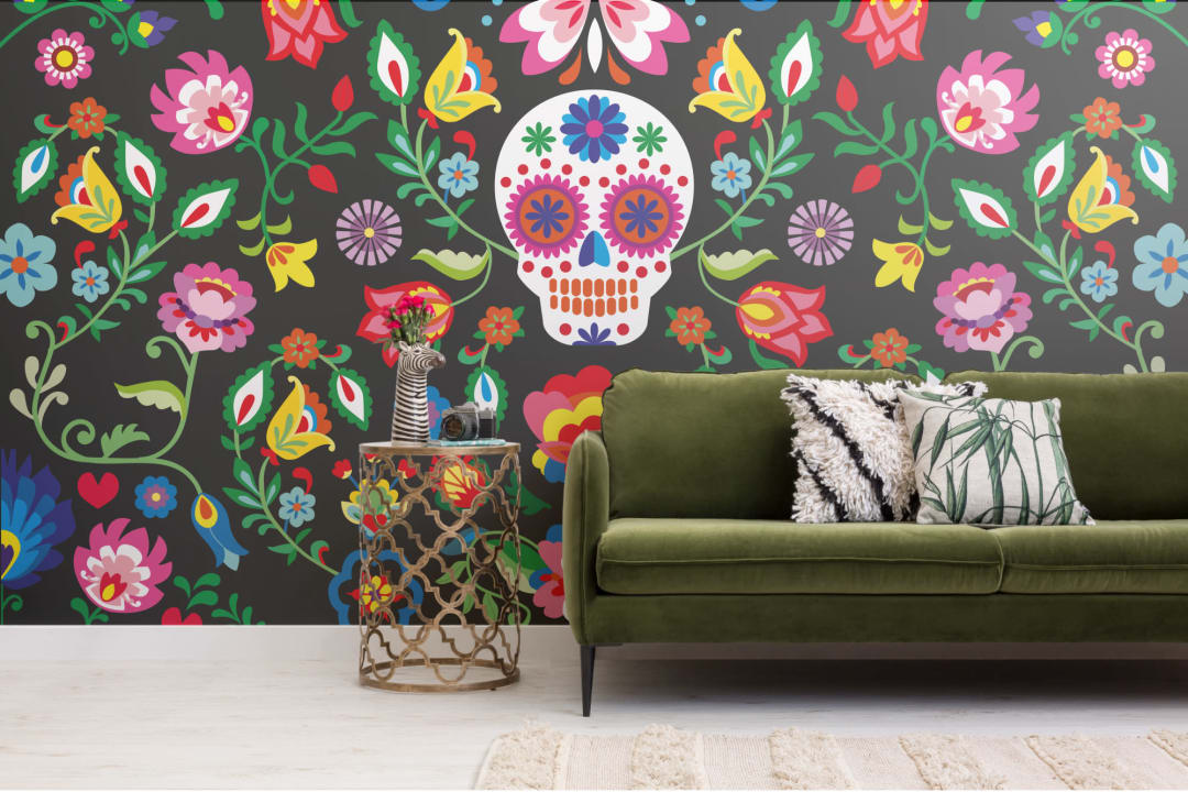 Mexican Sugar Skull Floral Wallpaper Mural