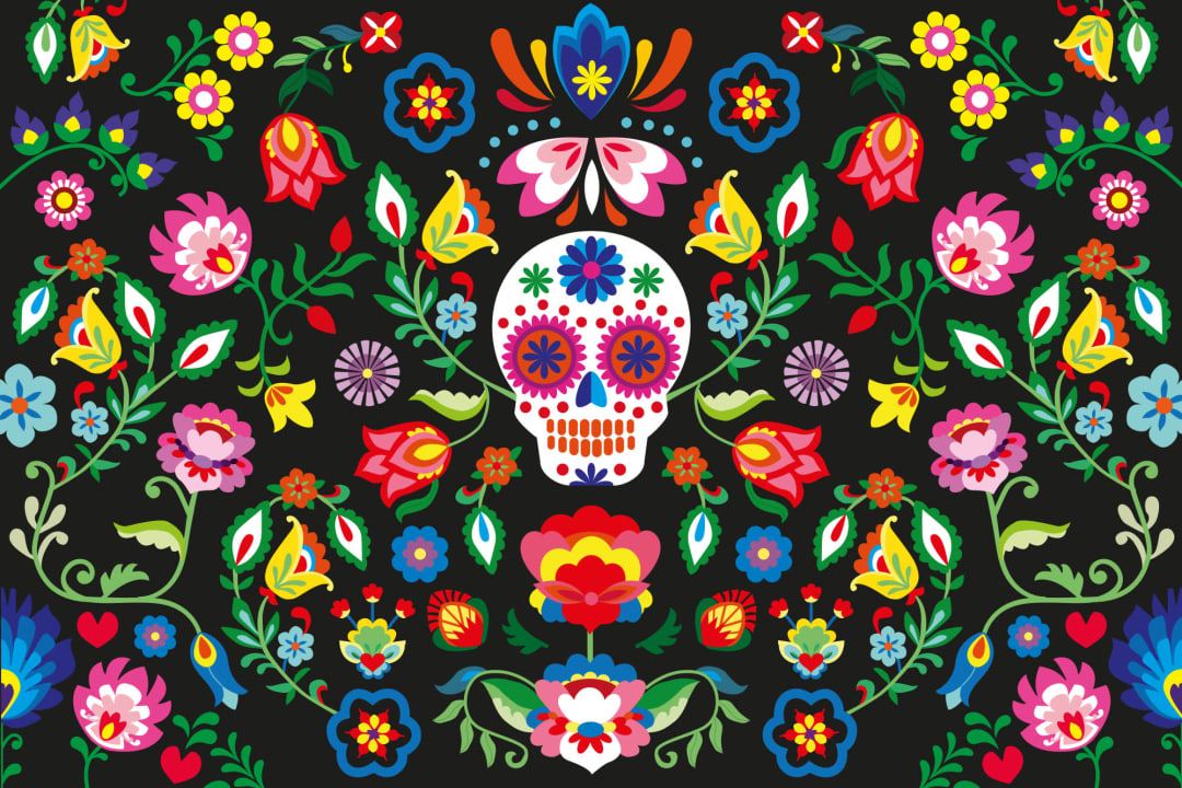 Mexican Sugar Skull Floral Wallpaper Mural