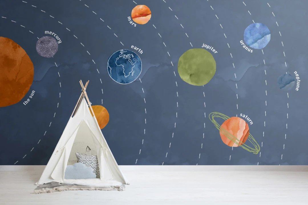 Mural Papel Pintado Infantil con Planetas del Sistema Solar