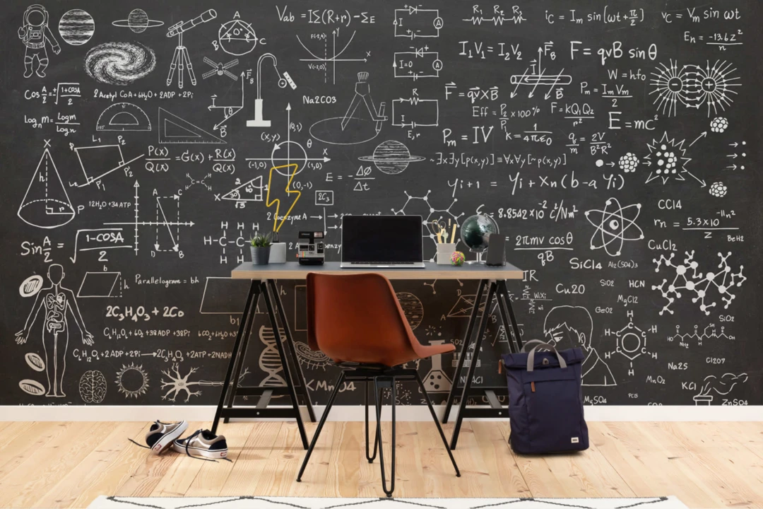 Mural Papel Pintado de Ciencias con Efecto Pizarra
