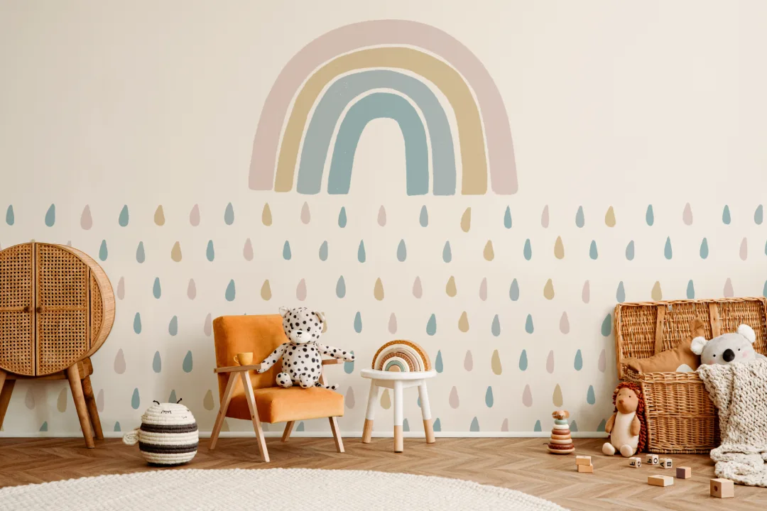 Mural Papel Pintado Arcoiris y Gotas de Agua