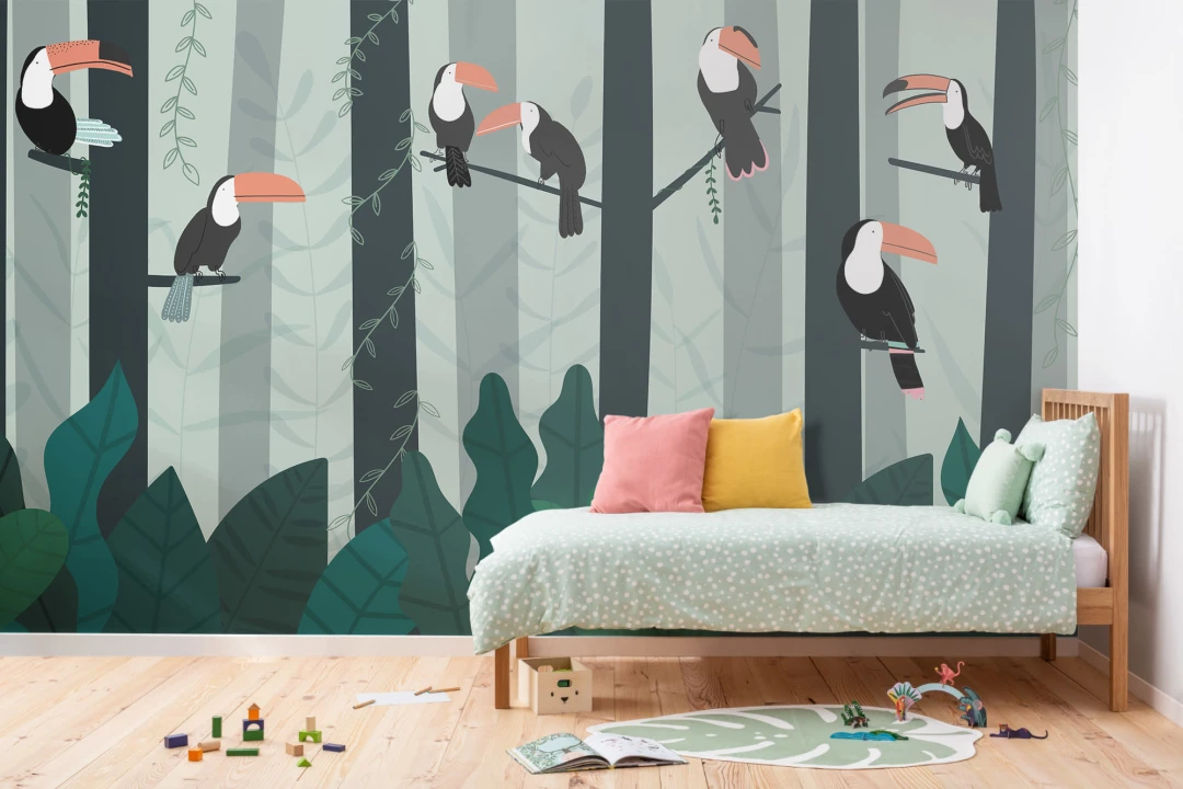 Mural Papel Pintado Tucanes en la Selva Tropical