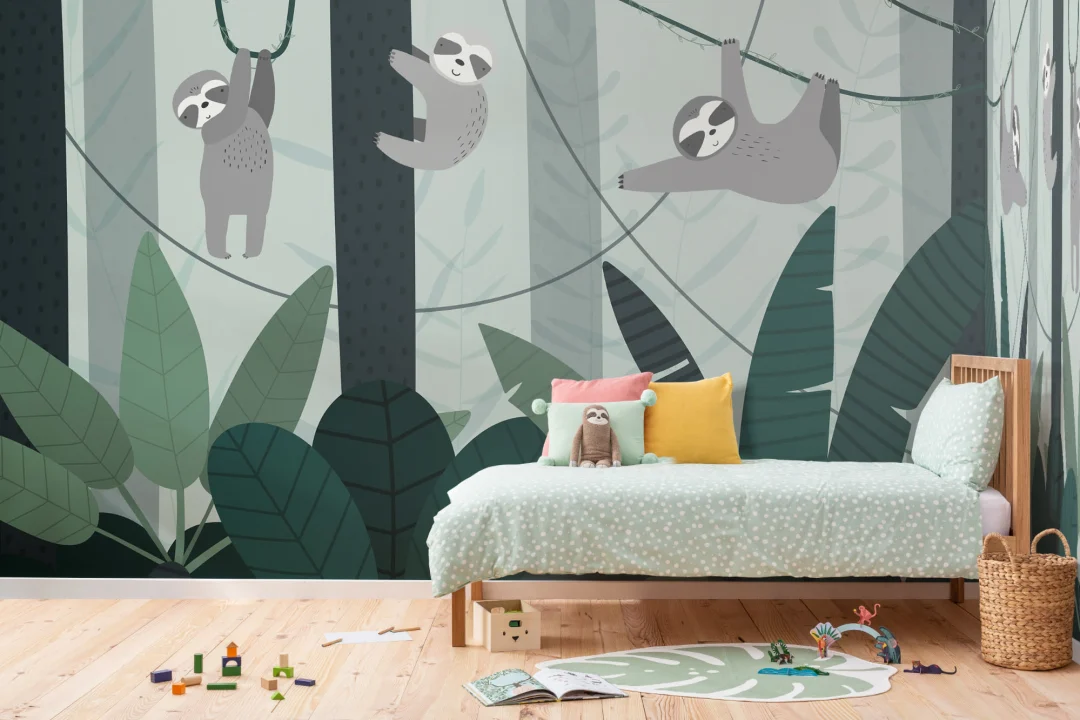 Mural Papel Pintado Perezosos en la Selva Tropical