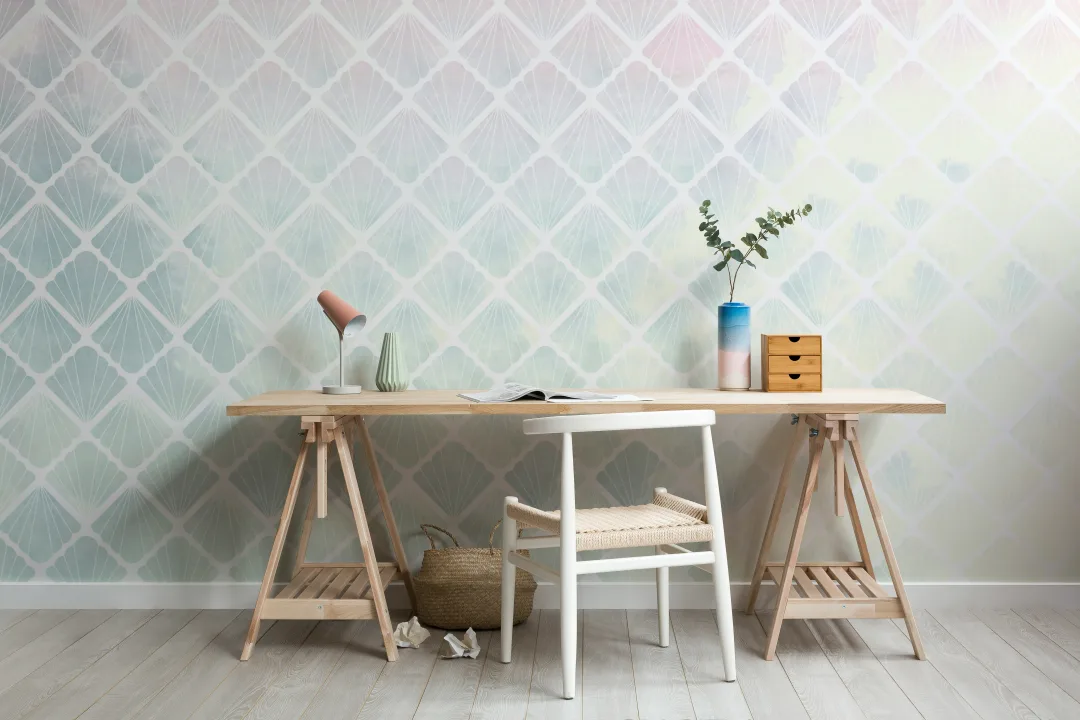 Mural Papel Pintado Degradado con Motivos de Escamas Arcoiris