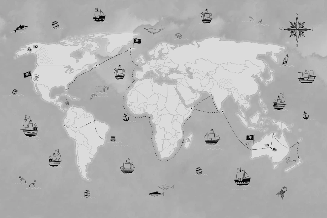 Gray Kids Pirate Treasure Map Wallpaper Mural