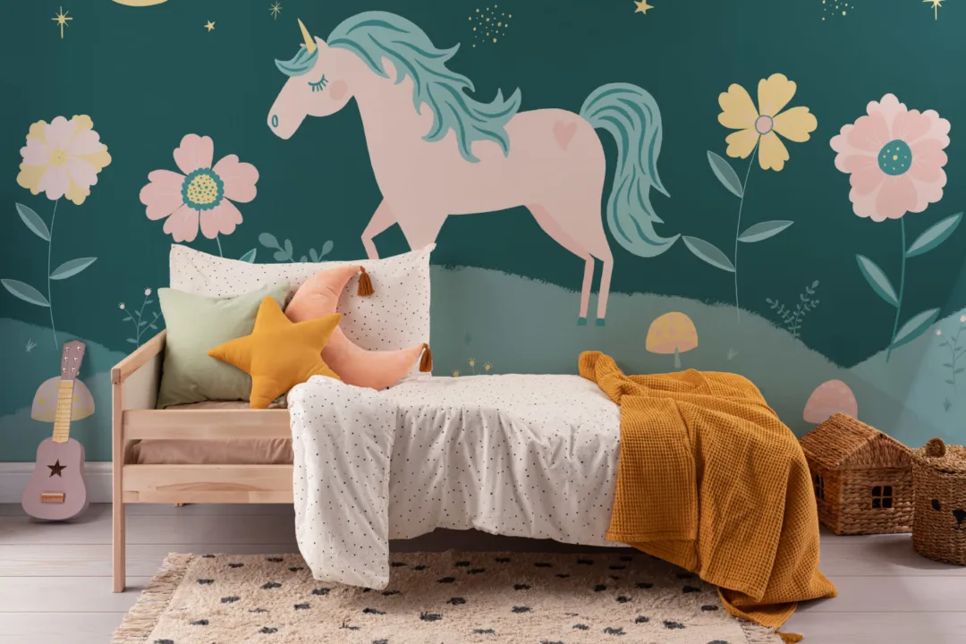 Night Sky & Flowers Unicorn Wallpaper Mural