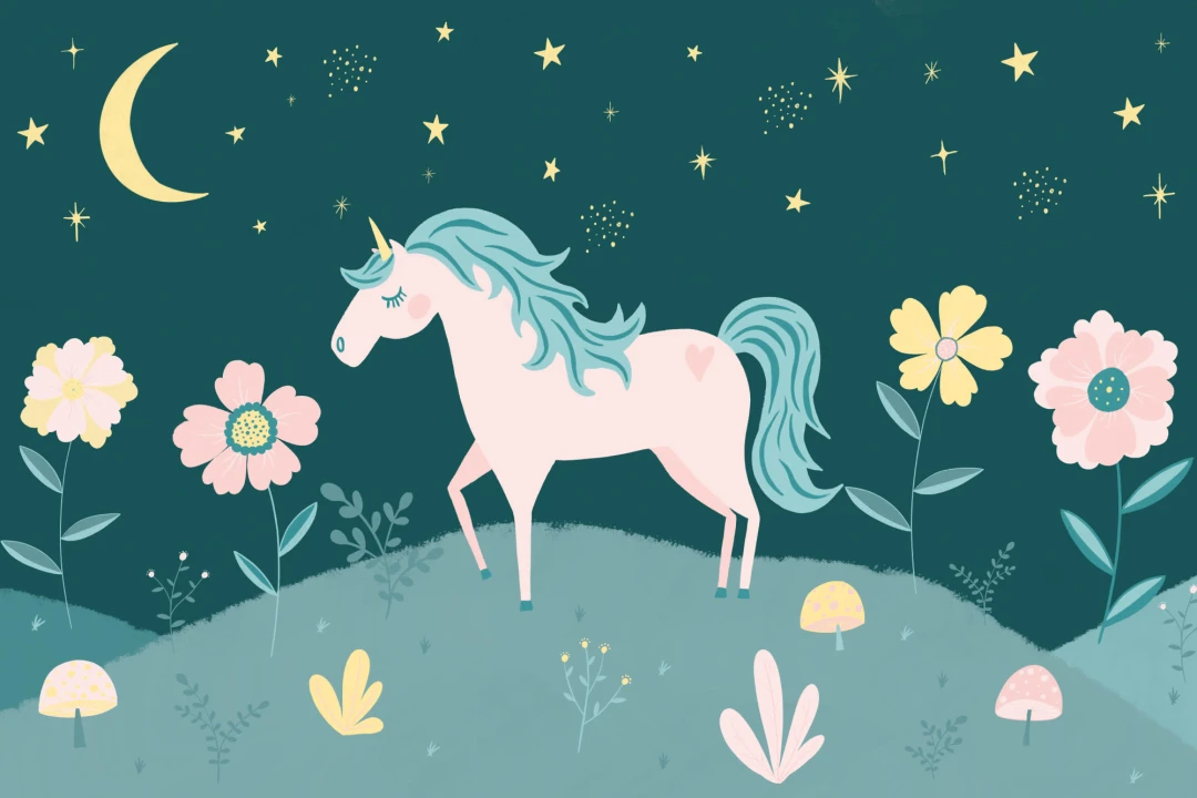 Night Sky & Flowers Unicorn Wallpaper Mural