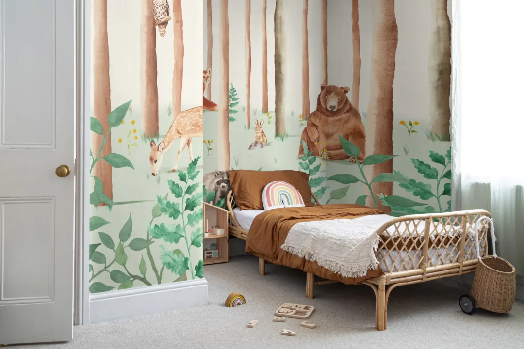 Mural Papel Pintado Infantil Animales del Bosque a la Acuarela