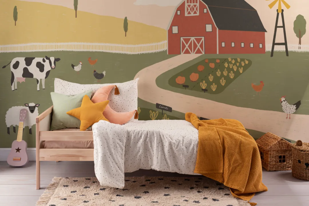 Barnyard Farm Animal Scene Kids Wallpaper Mural