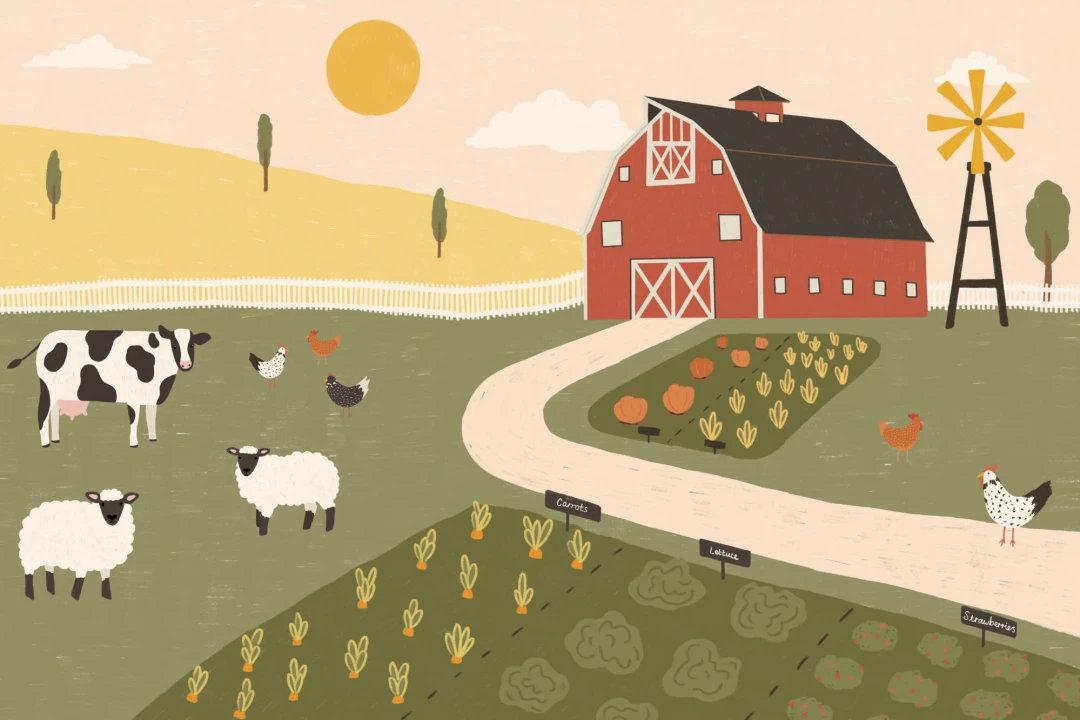Barnyard Farm Animal Scene Kids Wallpaper Mural