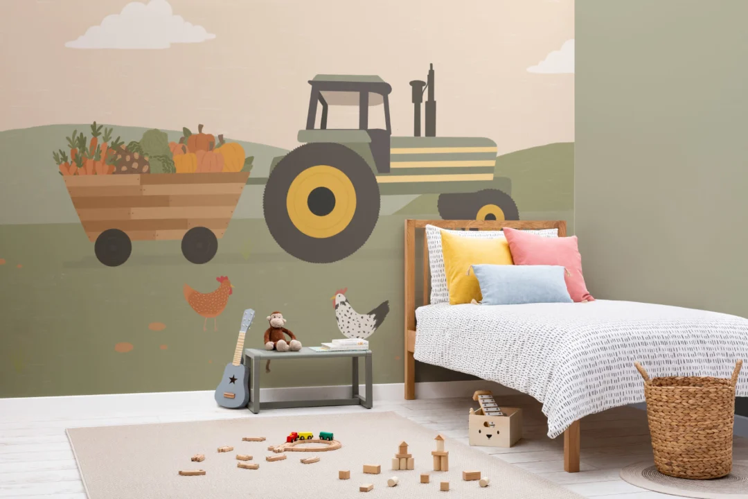 Tractor Farm Scena Ilustrație Copii Wallpaper Mural