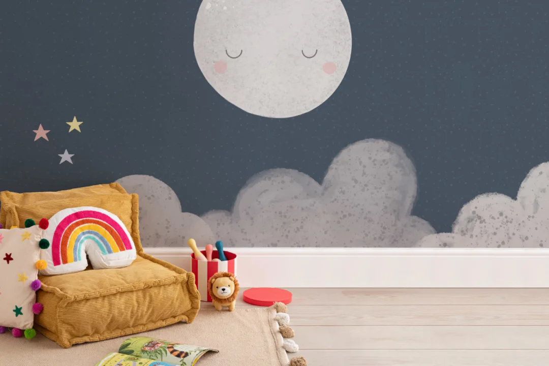 Kids Cute Navy Night Sky Moon Wallpaper Mural