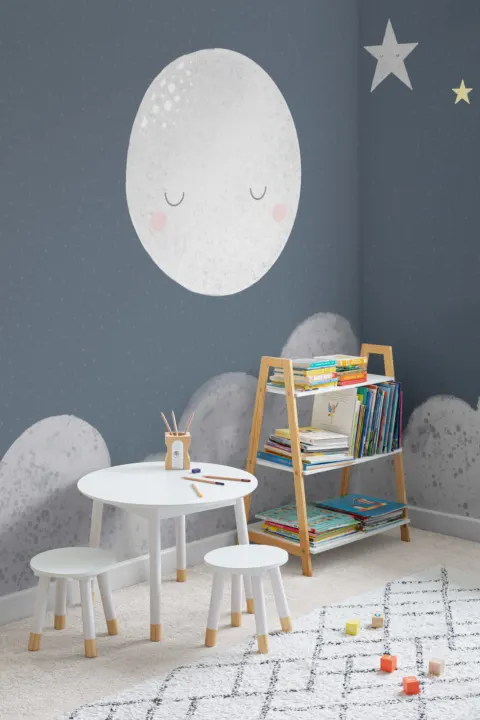 Kids Cute Navy Night Sky Moon Wallpaper Mural