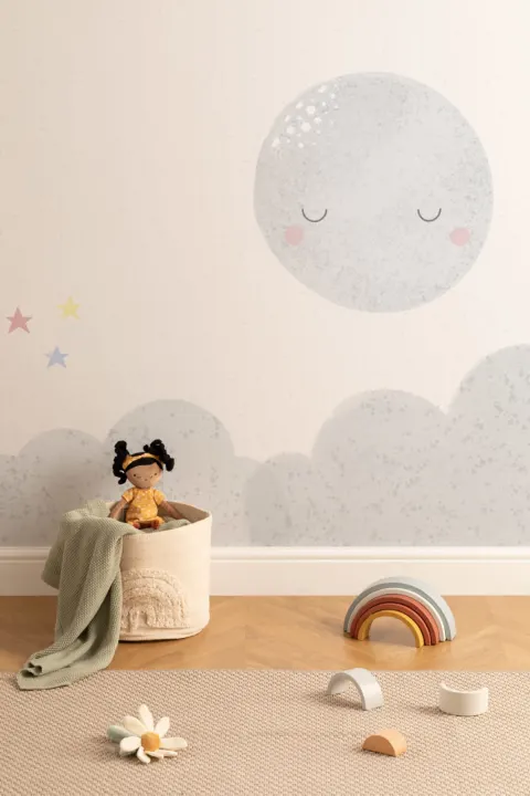 Kids Cute Cream Night Sky Moon Wallpaper Mural