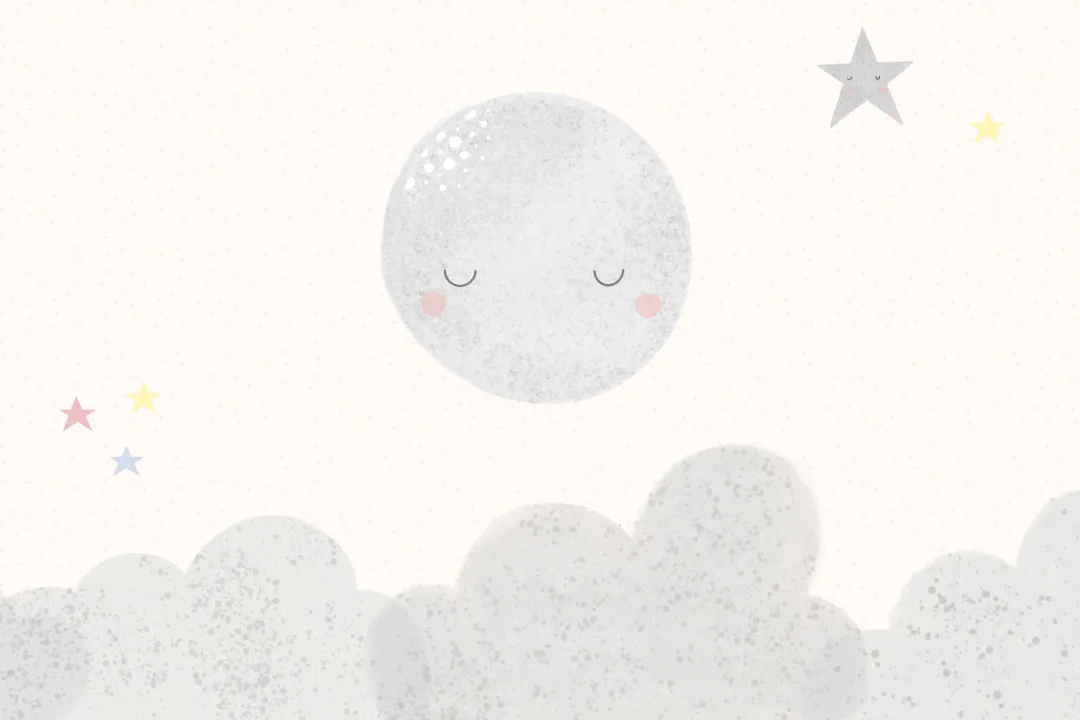 Mural para Niños en Colores Claros con Luna y Estrellas