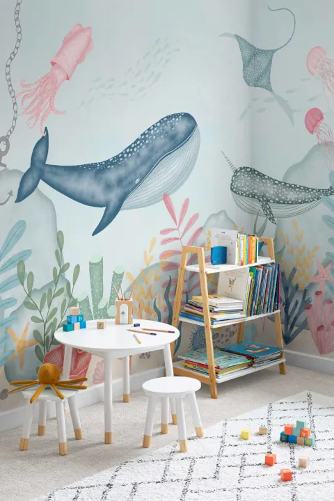 Kids Underwater Ocean Scene Watercolor Wallpaper Mural