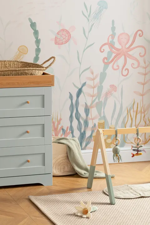 Painted Underwater Sea Life Scene Pastel Watercolor Wallpaper Mural