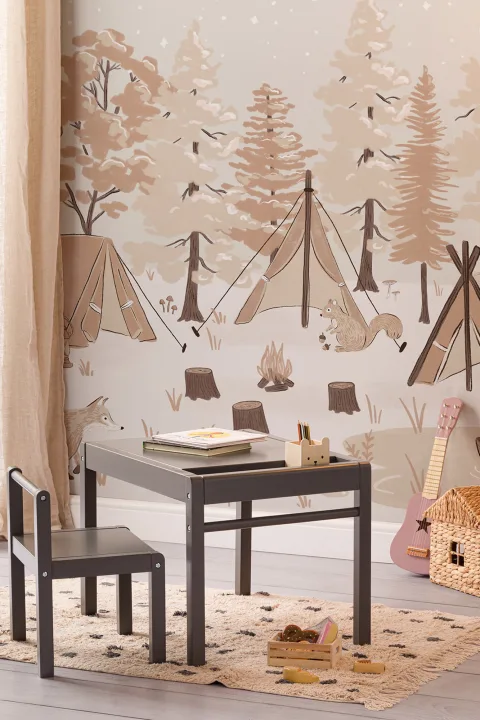 Papel Pintado Campamento y Animales del Bosque