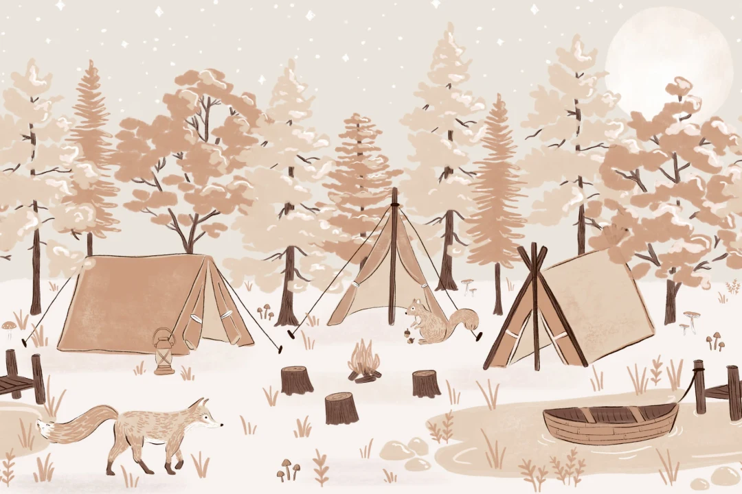 Papel Pintado Campamento y Animales del Bosque