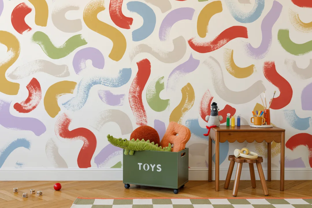Pictat manual Wiggle Shapes murale în tonuri multi-colorate