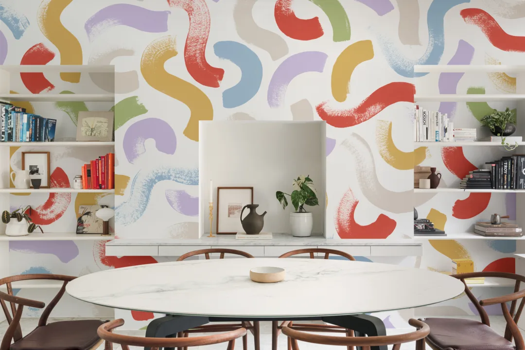 Håndmalt Wiggle Shapes fototapet i flerfargede toner