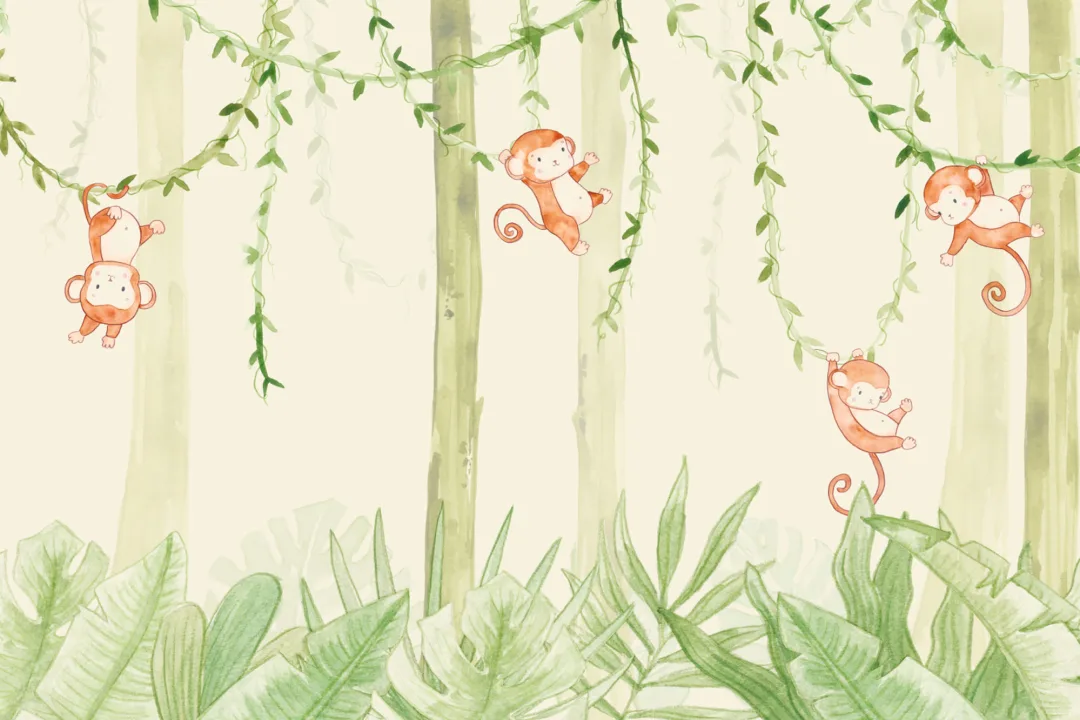 Mural monos en la selva a la acuarela