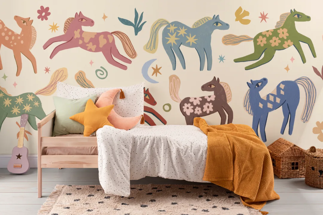 Multicolor Playful Pony Kids Animal Mural