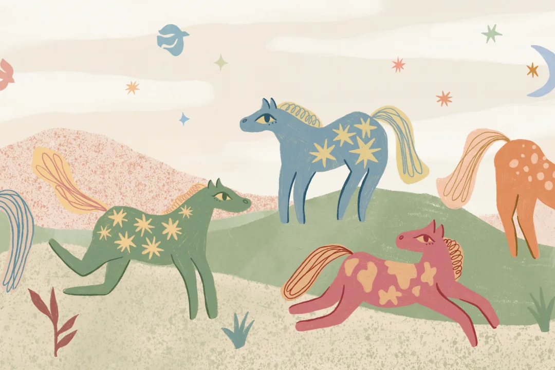 Multicolor Celestial Fantasy Kids' Horse Adventure Mural