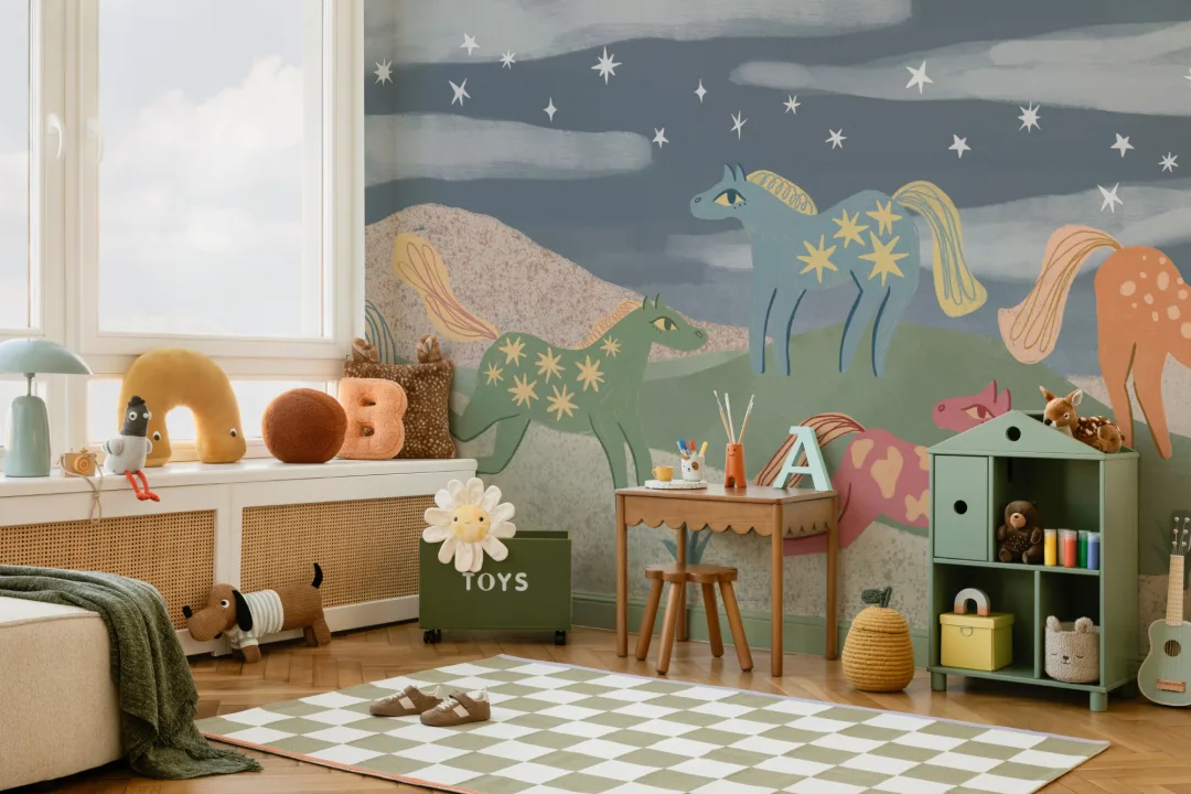 Kids' Multicolor Fantasy Horse Adventure Mural