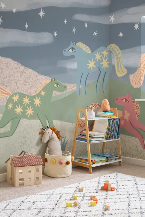Kids' Multicolor Fantasy Horse Adventure Mural