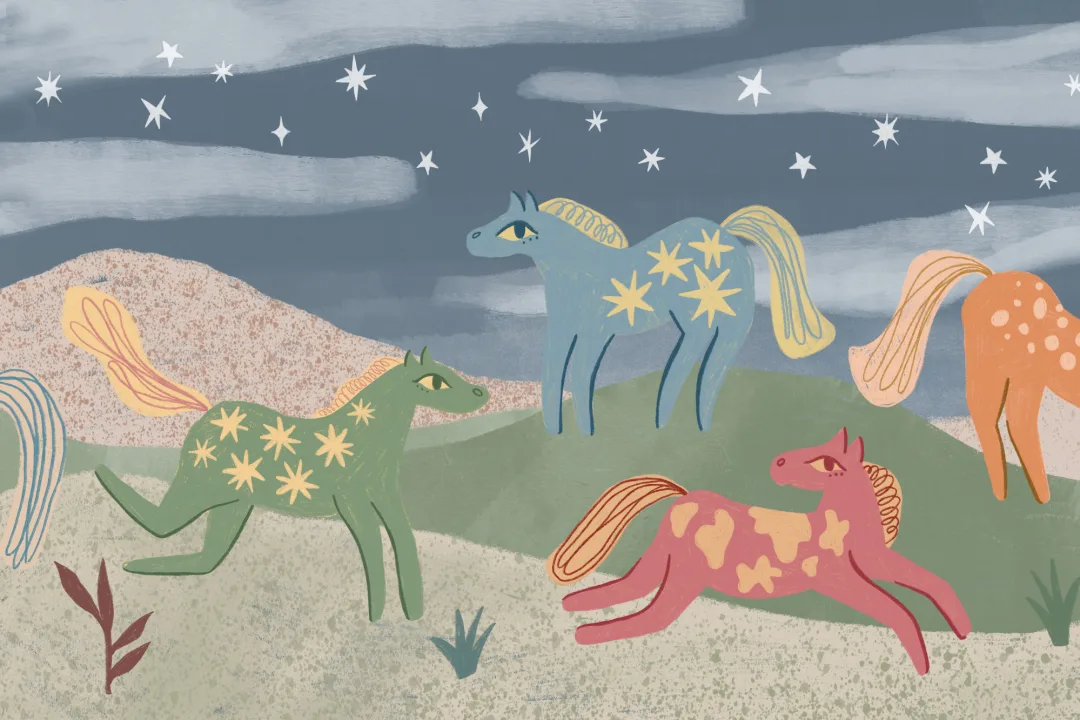 Kids' Multicolor Fantasy Horse Adventure Mural