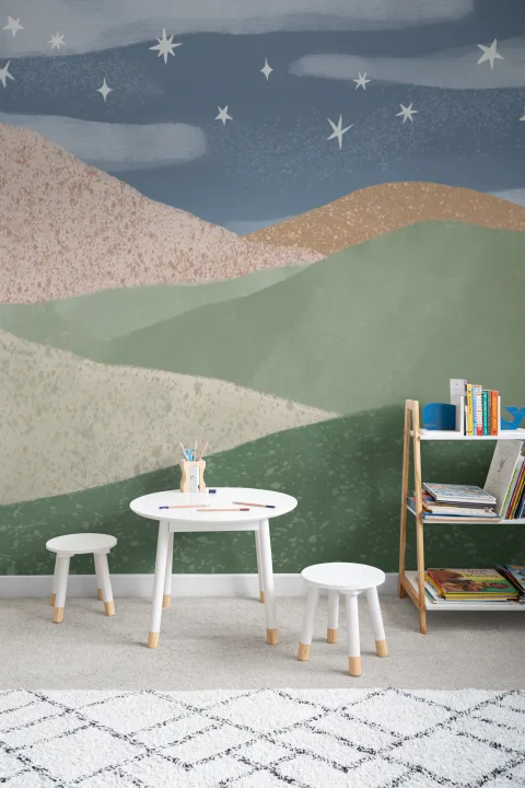 Blue Celestial Kids' Dreamy Nightscape Landscape Mural