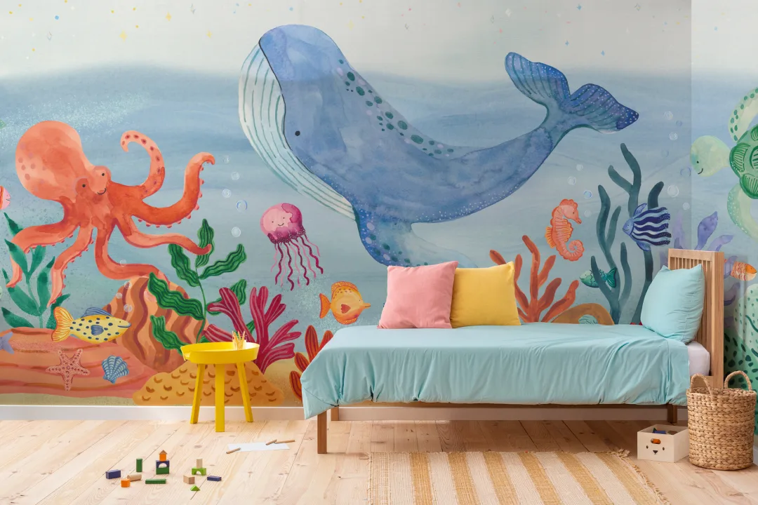 Multicolor Underwater Adventure Kids' Mural Creates A Playful Vibe