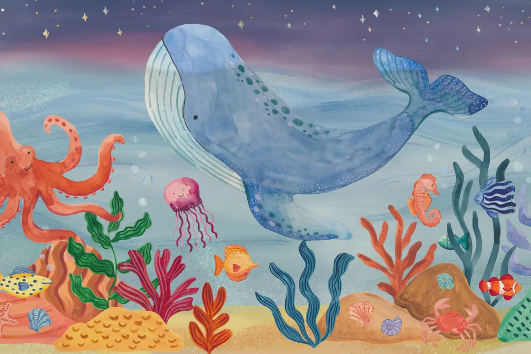 Murales de papel pintado infantiles de aventura submarina multicolor