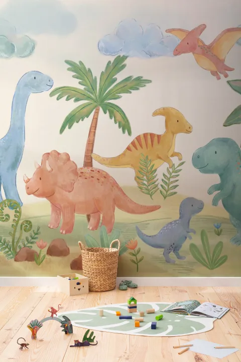 Murales de papel pintado Dinosaur Paradise multicolor para espacios de juego