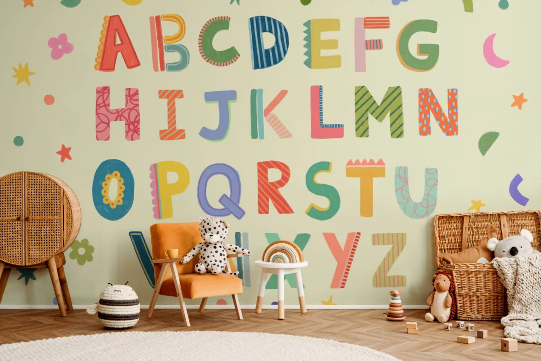 Green Kids Colorful Alphabet Mural