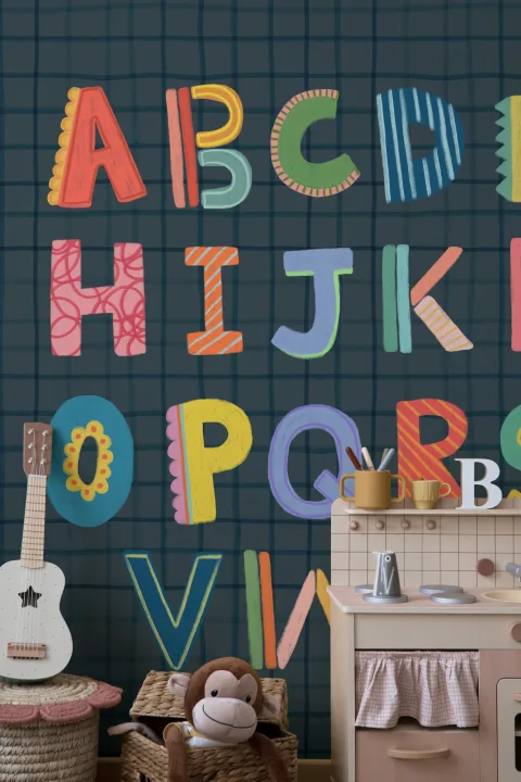 Navy Kids Alphabet Grid Mural