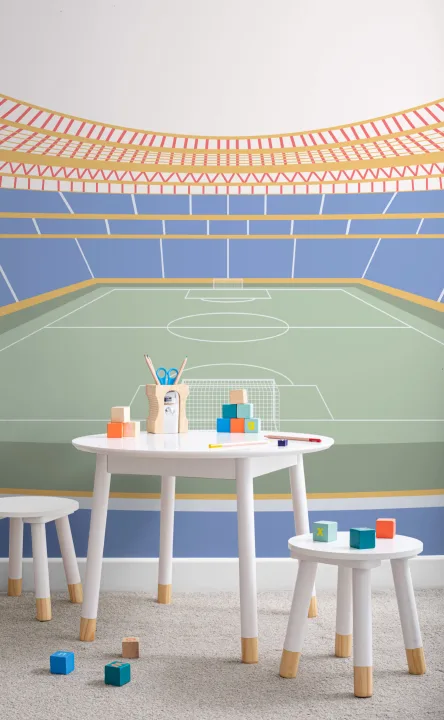 Kids Blue Soccer Stadium Mural