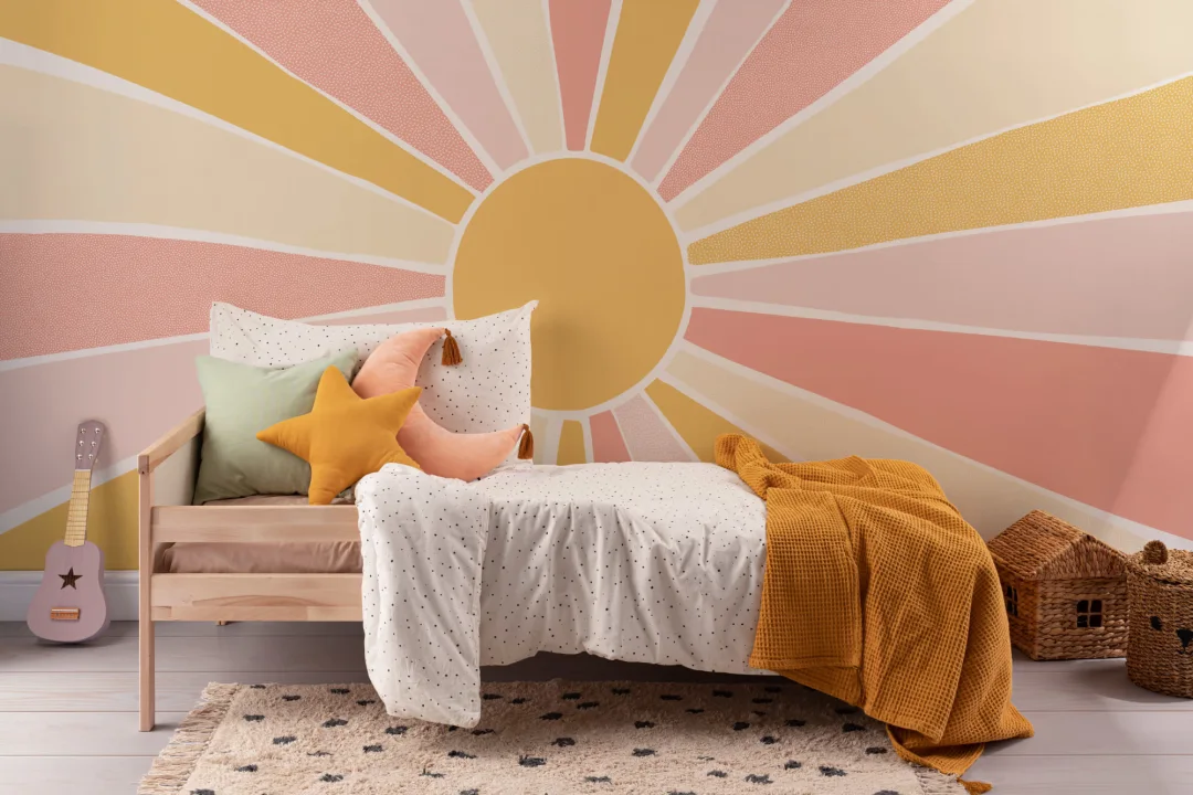 Kids Pink Boho Block Sunshine Mural