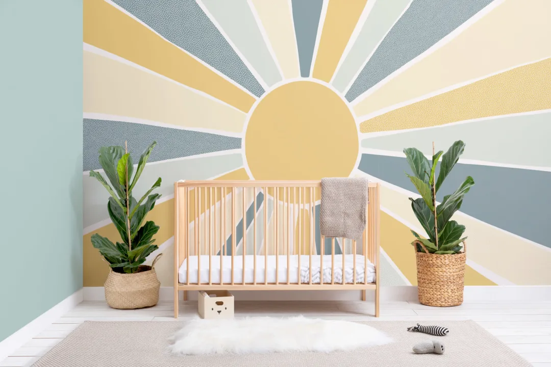 Mural infantil azul Boho Block Sunshine