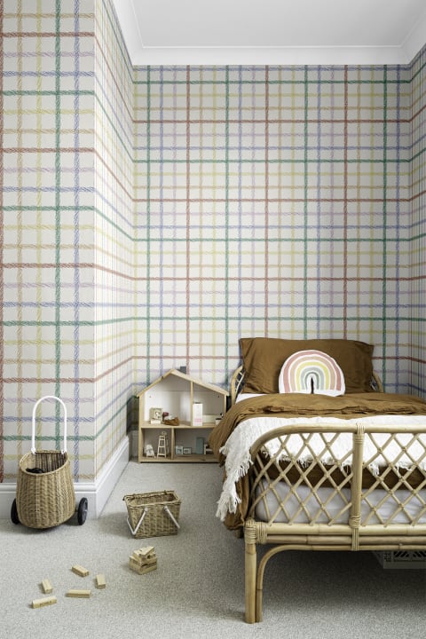 Papel pintado cuadriculado multicolor divertido dibujado a mano