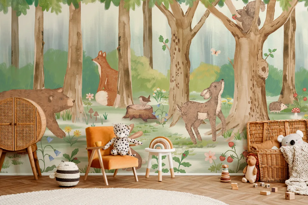 Kids Woodland Animal Scene Mural