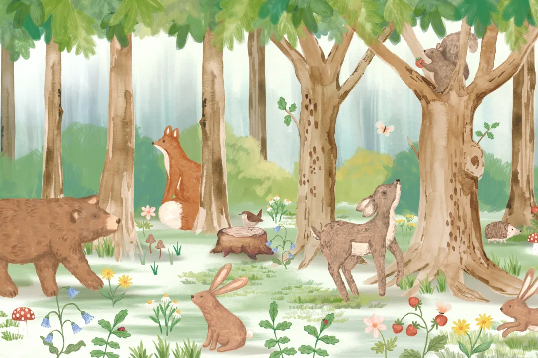 Kids Woodland Animal Scene Mural