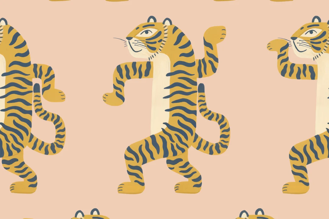 Mural del tigre bailarín rosa